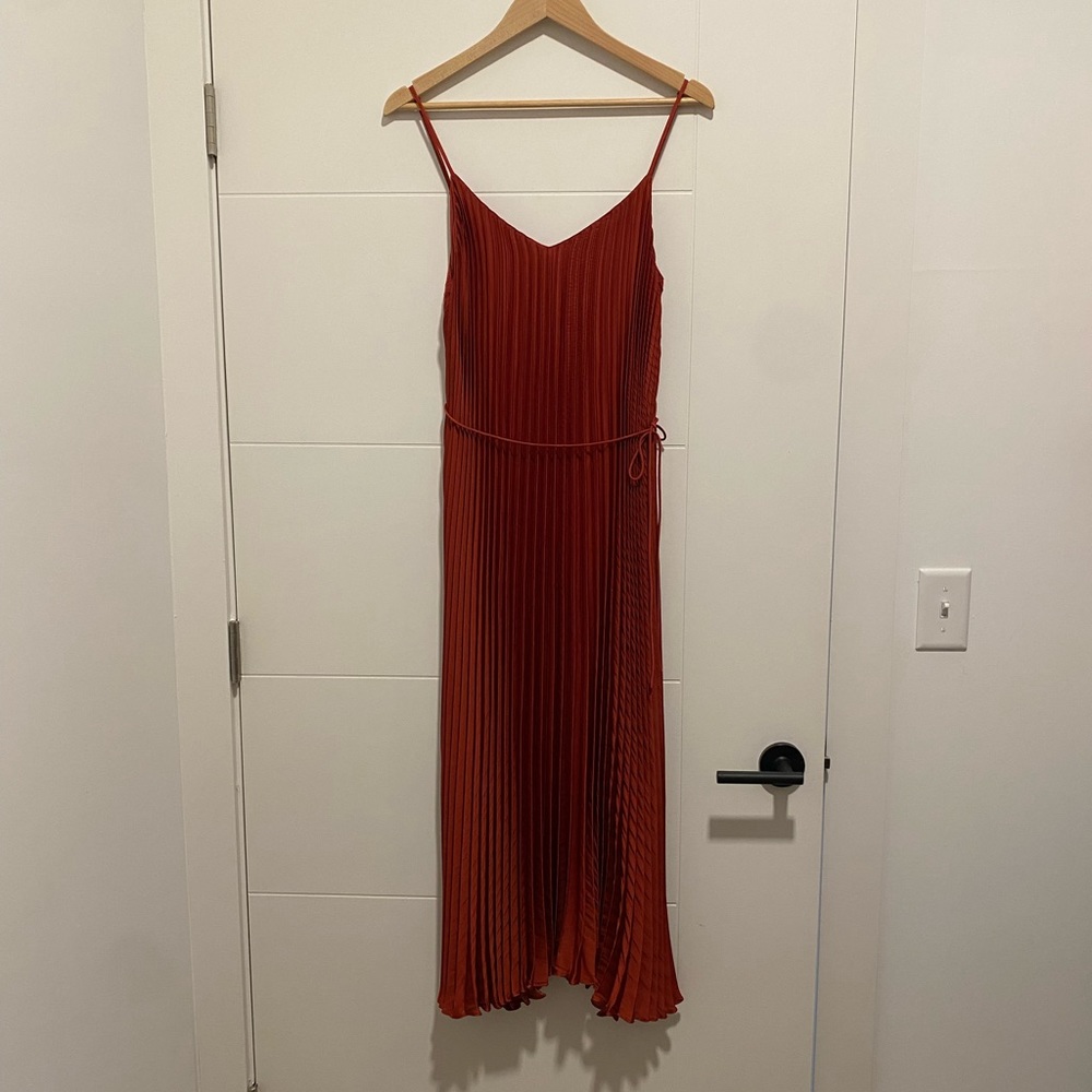 Banana Republic Rust Red Pleated Midi Slip Dress
